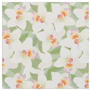 White Orchid Pattern Stof