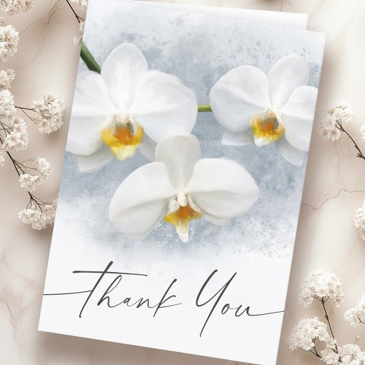 White orchid phalaenopsis elegant script bedankt kaart
