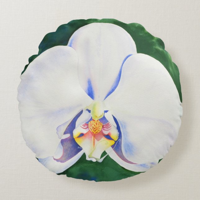 White Orchid Rond Kussen (Voorkant)