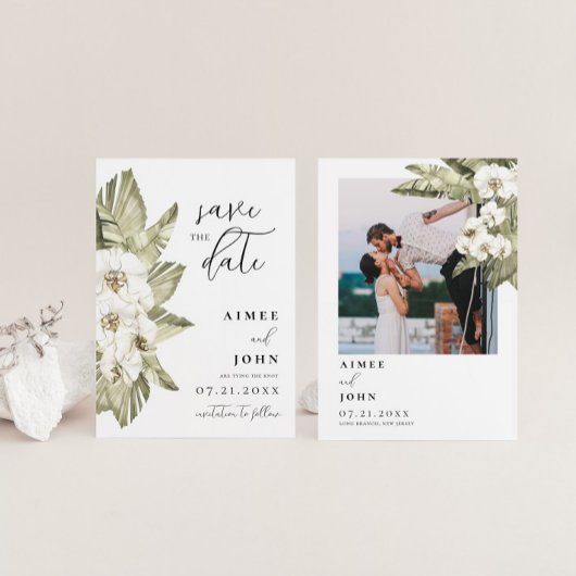 White Orchid Save the Date Kaart