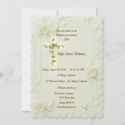 White Orchid & Vine Baptism  Kaart (Voorkant)