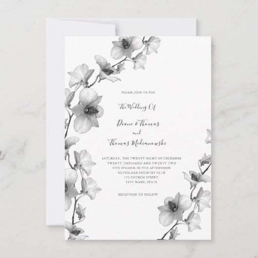 White Orchid Vine Wedding Invitation Kaart (Voorkant)