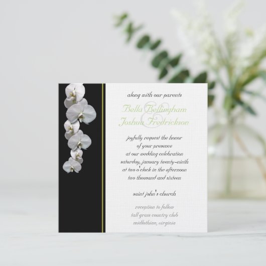 White Orchid Wedding Invitation 5.25x5.25 Kaart (Staand voorkant)