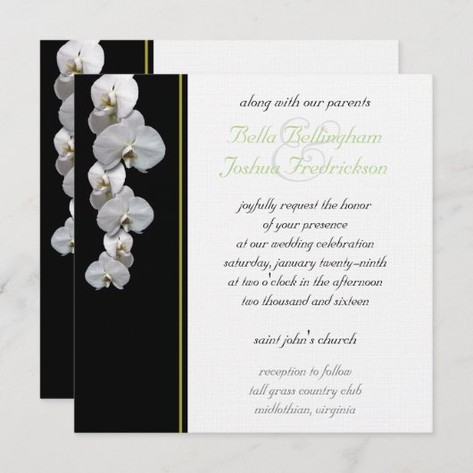 White Orchid Wedding Invitation 5.25x5.25 Kaart (Voorkant / Achterkant)