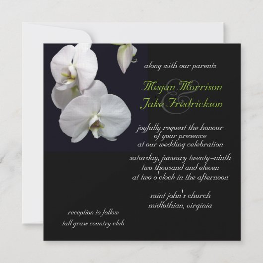 White Orchid Wedding Invitation 5.25x5.25 Kaart (Voorkant)