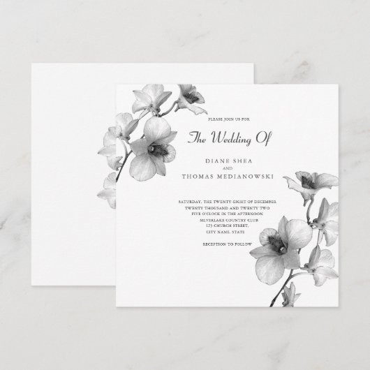 White Orchid Wedding Invitation Kaart (Voorkant / Achterkant)