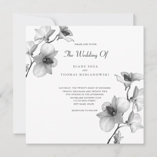 White Orchid Wedding Invitation Kaart (Voorkant)