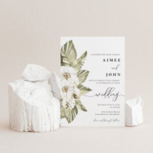 White Orchid Wedding Invitation Kaart