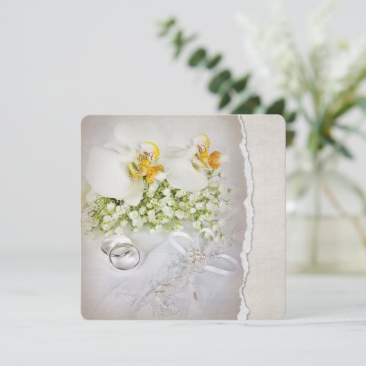 White Orchid Wedding Invitation Kaart (Staand voorkant)