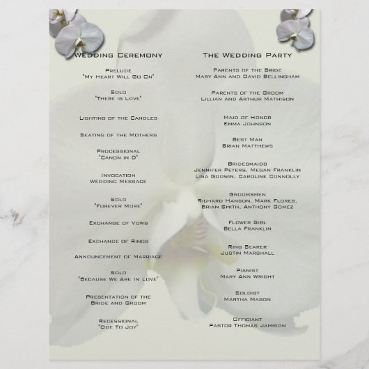 White Orchid Wedding Programme (Achterkant)