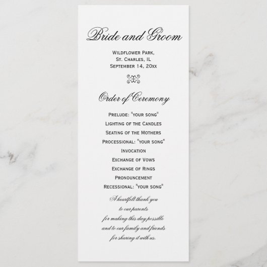 White Orchid Wedding Programme Programmakaart (Achterkant)