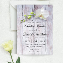White Orchid Wooden Background Weduwen Uitnodiging