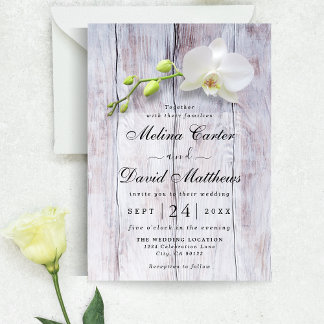 White Orchid Wooden Background Weduwen Uitnodiging