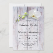 White Orchid Wooden Background Weduwen Uitnodiging (Voorkant)