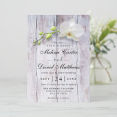 White Orchid Wooden Background Weduwen Uitnodiging (Staand voorkant)