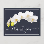 White Orchids against Navy Background Dank je Briefkaart (Voorkant)