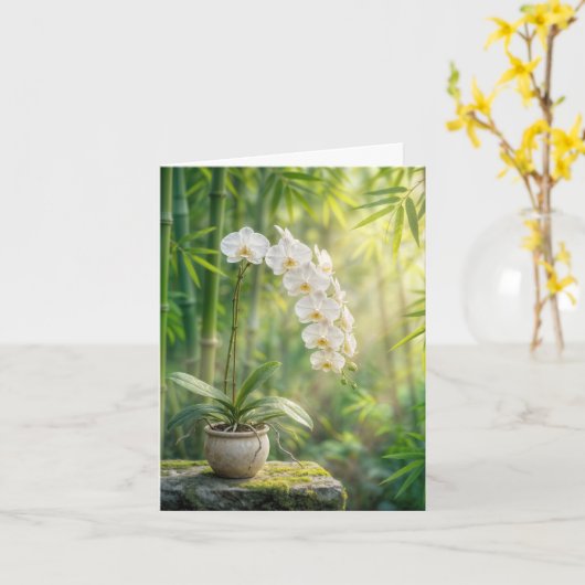 White Orchids and Bamboo Note Card Kaart (Gele Bloem)
