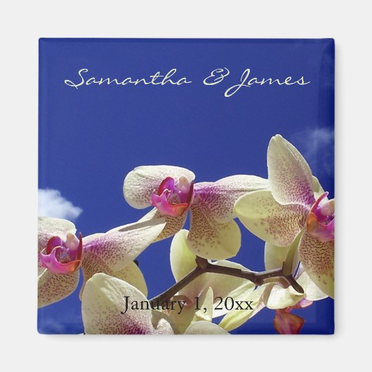 White Orchids and Blue Sky Personal Wedding Magneet (Voorkant)
