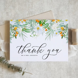 White Orchids and Kumquat Floral Tropical Wedding Bedankkaart