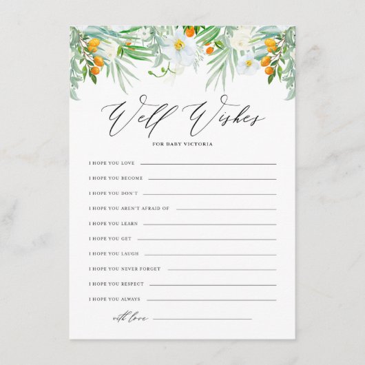 White Orchids and Kumquats Baby shower Well Wishes Informatiekaartje (Voorkant)