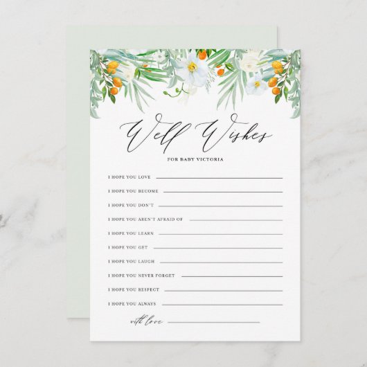 White Orchids and Kumquats Baby shower Well Wishes Informatiekaartje (Voorkant / Achterkant)