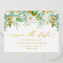 White Orchids and Kumquats Floral Save the Date
