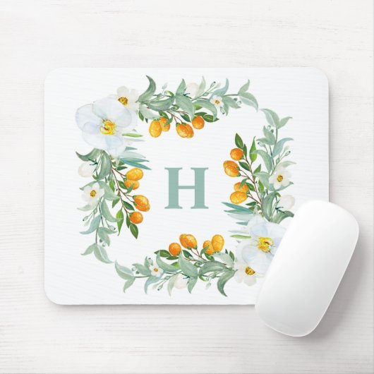 White Orchids and Kumquats Tropical Monogram Muismat (Met muis)