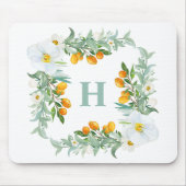 White Orchids and Kumquats Tropical Monogram Muismat (Voorkant)