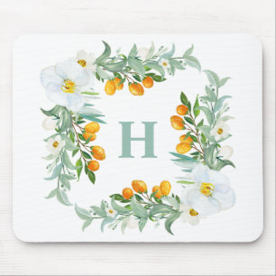 White Orchids and Kumquats Tropical Monogram Muismat