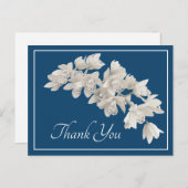 White Orchids Blue Background Bedankt Briefkaart (Voorkant / Achterkant)