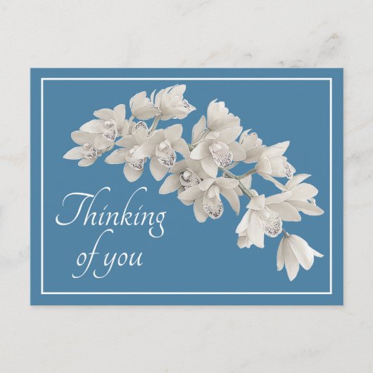 White Orchids Blue Background Denking of You Briefkaart (Voorkant)