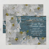 White Orchids Blue Wood Damask Weduwuitnodiging Kaart (Voorkant / Achterkant)