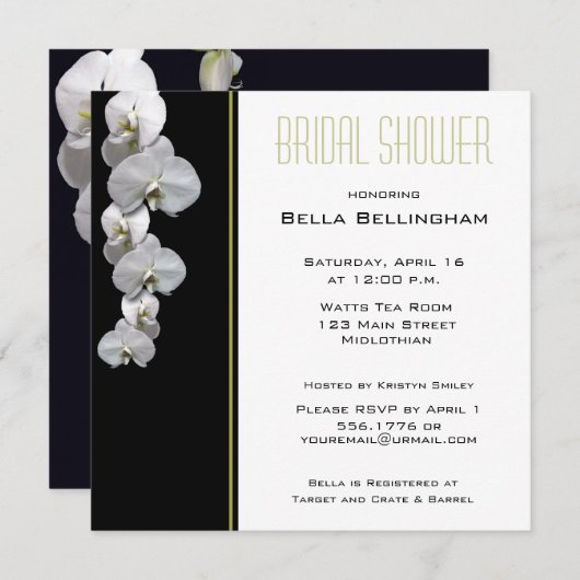 White Orchids Bridal Shower Invitation Kaart (Voorkant / Achterkant)