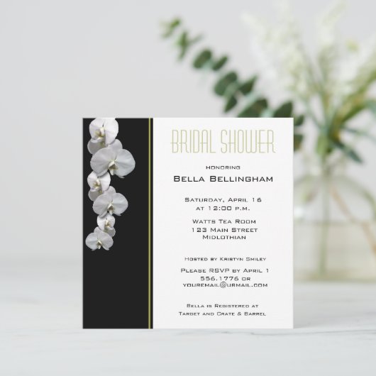 White Orchids Bridal Shower Invitation Kaart (Staand voorkant)