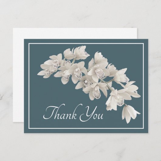 White Orchids Cyan Background Bedankt Briefkaart (Voorkant / Achterkant)