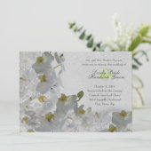 White Orchids  Damask Wedding Invitation Kaart (Staand voorkant)