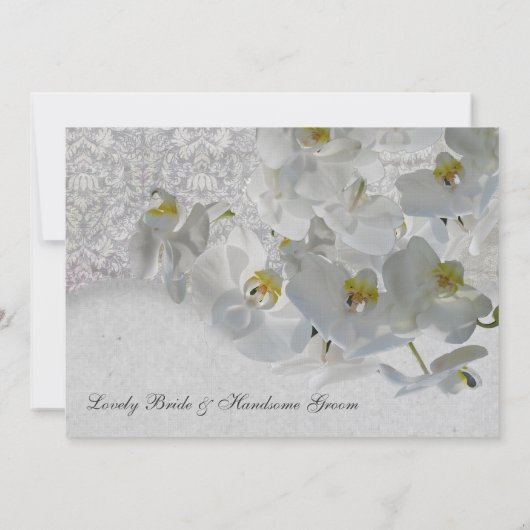 White Orchids Damask Wedding Invitation Kaart (Achterkant)