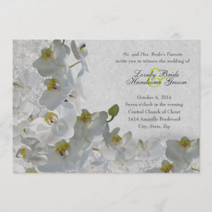 White Orchids  Damask Wedding Invitation Kaart