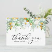 White Orchids en Kumquat Garland Tropical Wedding Bedankkaart (Staand voorkant)