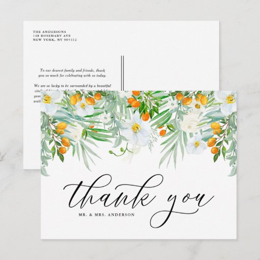 White Orchids en Kumquat Tropical Dank je Briefkaart (Voorkant / Achterkant)