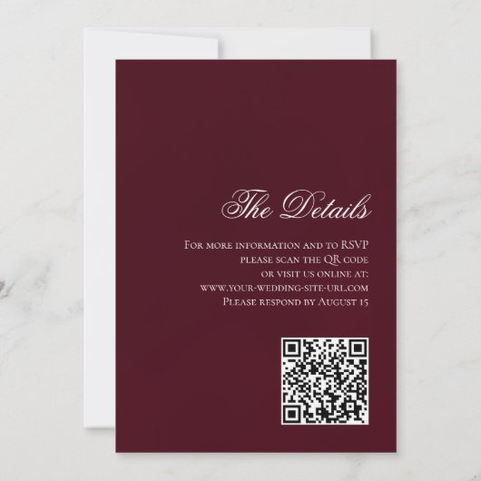 White Orchids Fancy Script QR Code Wedding Kaart (Achterkant)