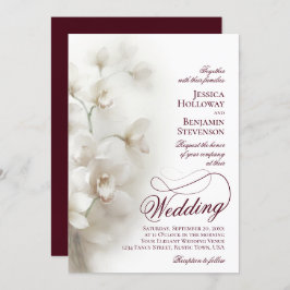 White Orchids Fancy Script QR Code Wedding Kaart