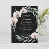 White Orchids Floral on Black Christelijk Wedding Kaart (Staand voorkant)