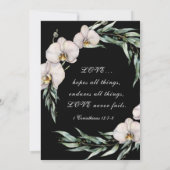 White Orchids Floral on Black Christelijk Wedding Kaart (Achterkant)