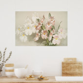White Orchids Flower  Old Illustration Poster (Keuken)