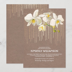White Orchids Gold Glitter Baby shower Kaart