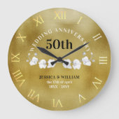 White Orchids Gold Wedding Jubileum Keepslag Grote Klok (Voorkant)