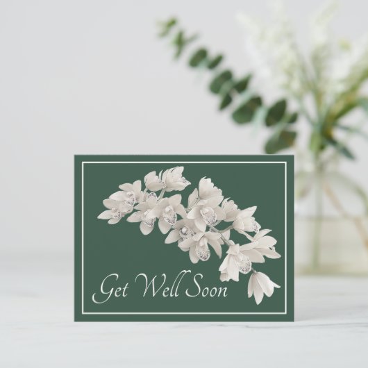 White Orchids Green Background Briefkaart (Staand voorkant)
