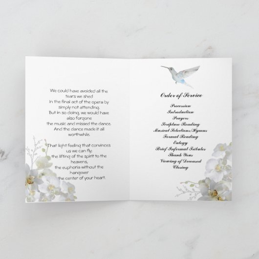 White Orchids Hummingbird Flowers Uitvaartprogramm Programma (Binnen)