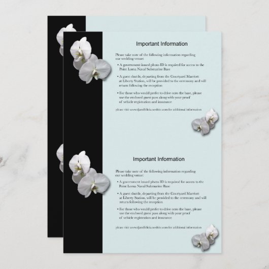 White Orchids Information Sheet Kaart (Voorkant / Achterkant)